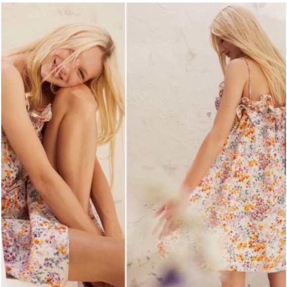 H&M - Flounce Trimmed Linen Floral Print Dress - Size XL - Picture 8 of 13